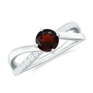 0.50 CT Garnet Solitaire and Diamond Infinity Ring