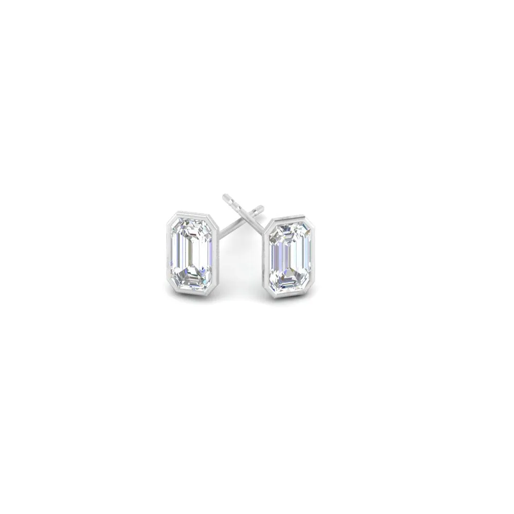 0.50 To 5 Carat Lab Diamond Emerald Stud Bezel Set Earring For Women 14K Gold