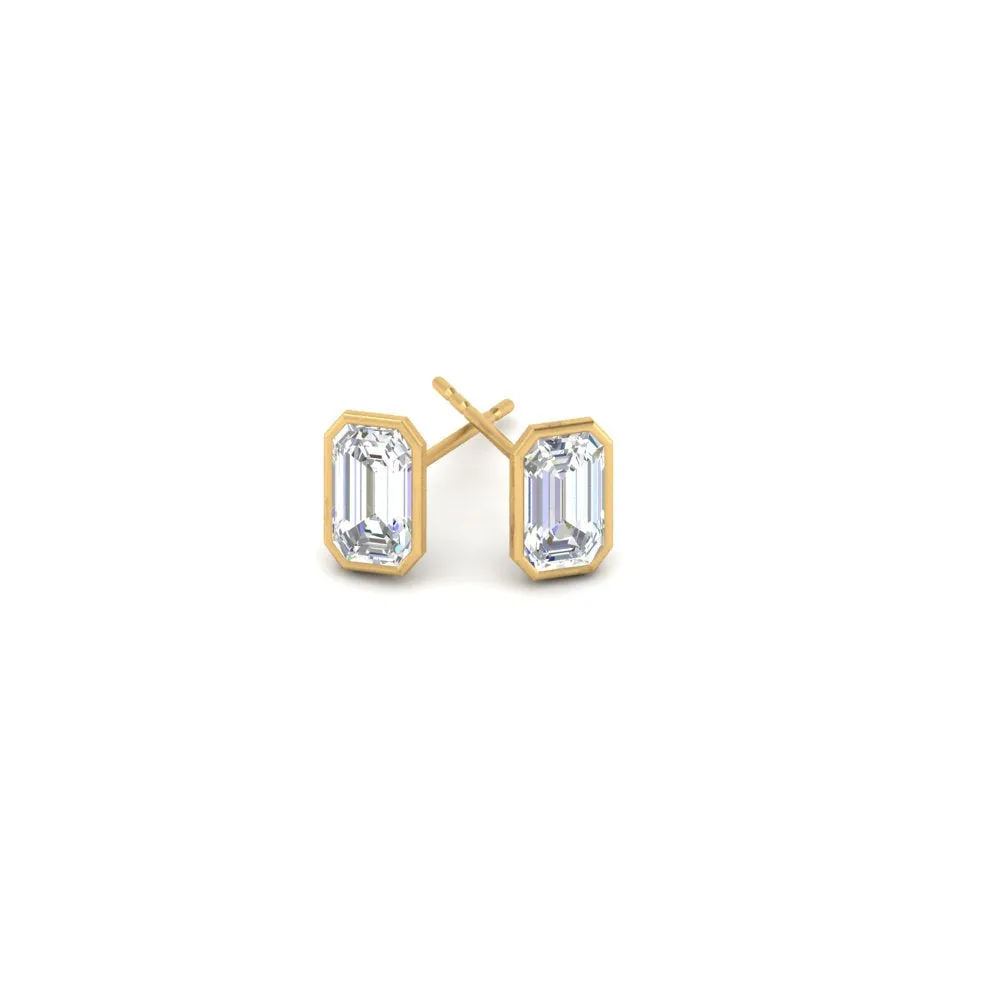 0.50 To 5 Carat Lab Diamond Emerald Stud Bezel Set Earring For Women 14K Gold