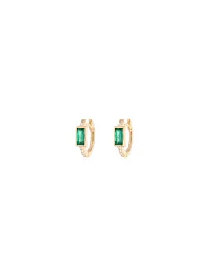 0.60ct Diamond Emerald 18K Gold Dainty Hoop Earrings