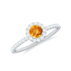 1/2 CT Citrine Solitaire Halo Ring with Diamond