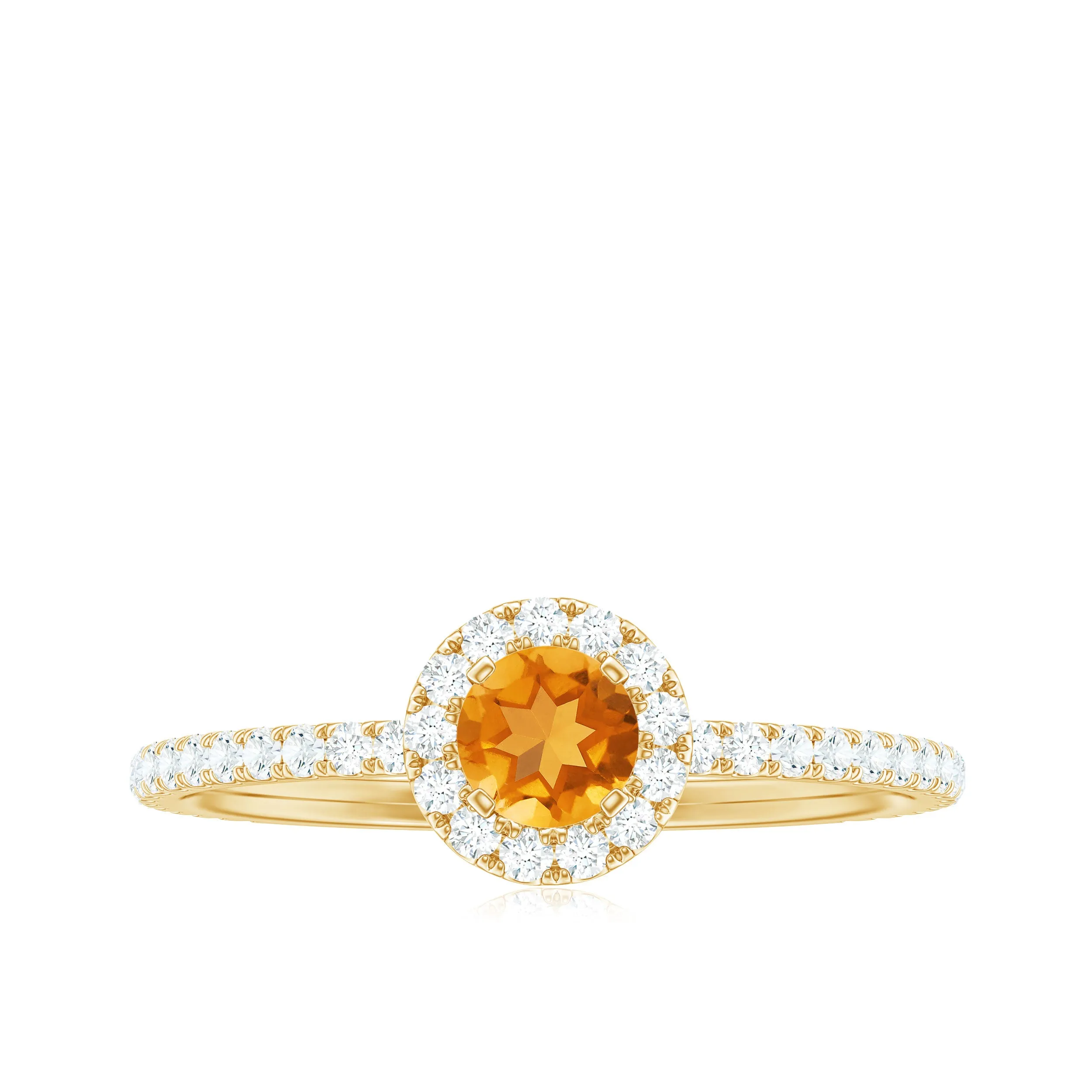 1/2 CT Citrine Solitaire Halo Ring with Diamond