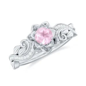 1/2 CT Floral Inspired Rose Quartz and Diamond Engagement Ring