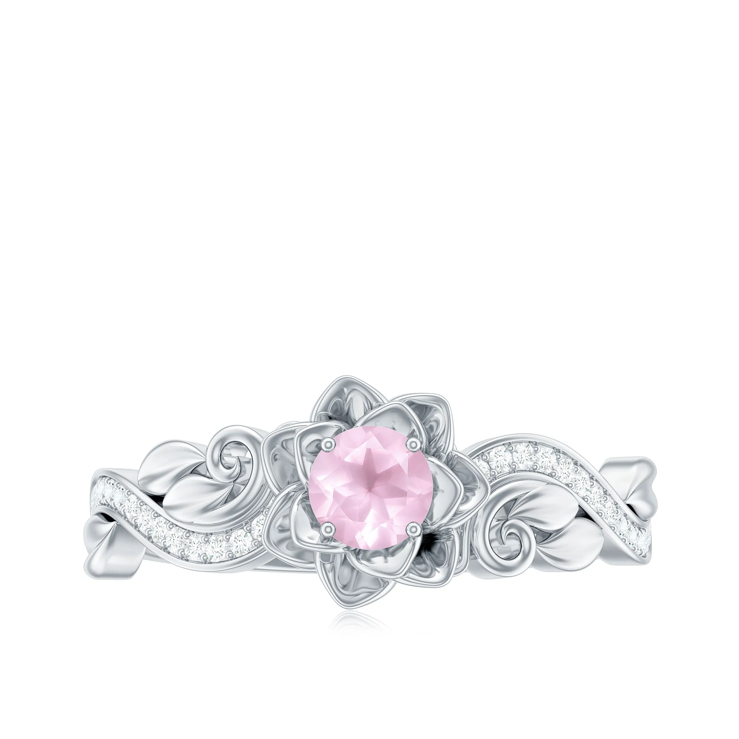 1/2 CT Floral Inspired Rose Quartz and Diamond Engagement Ring