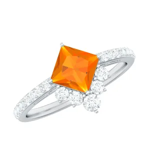 1.25 CT Designer Fire Opal and Diamond Engagement Ring