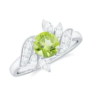 1.25 CT Peridot Flower Engagement Ring with Diamond