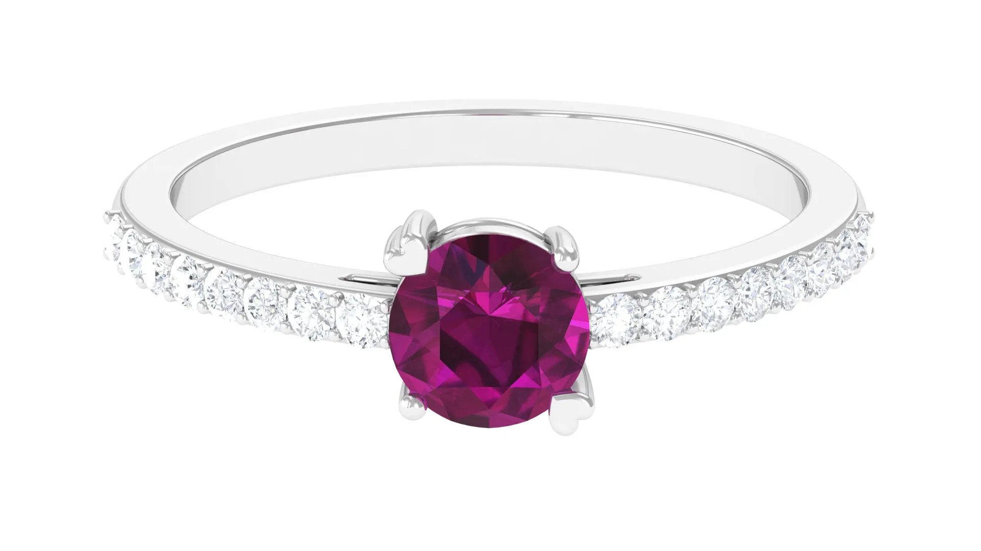 1.25 CT Rhodolite Solitaire Promise Ring with Moissanite Accent