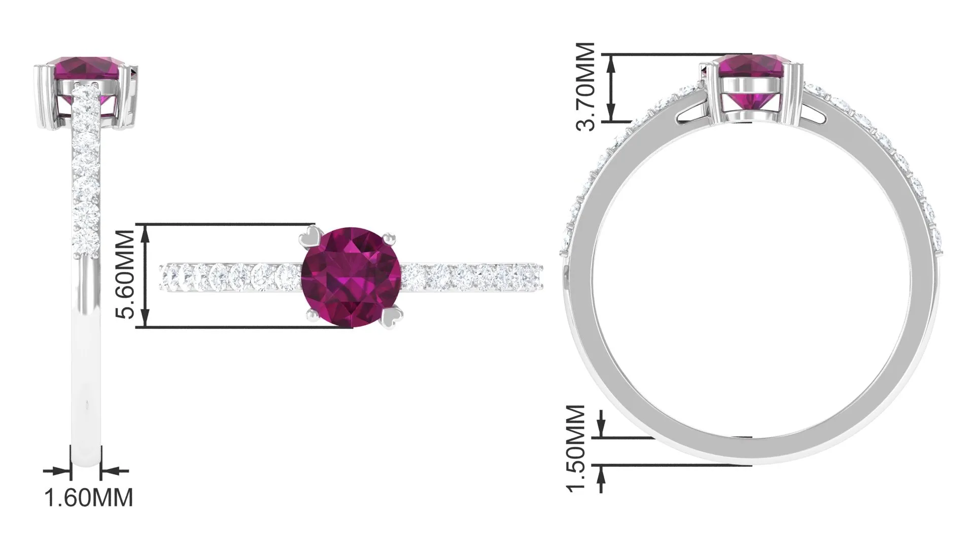 1.25 CT Rhodolite Solitaire Promise Ring with Moissanite Accent