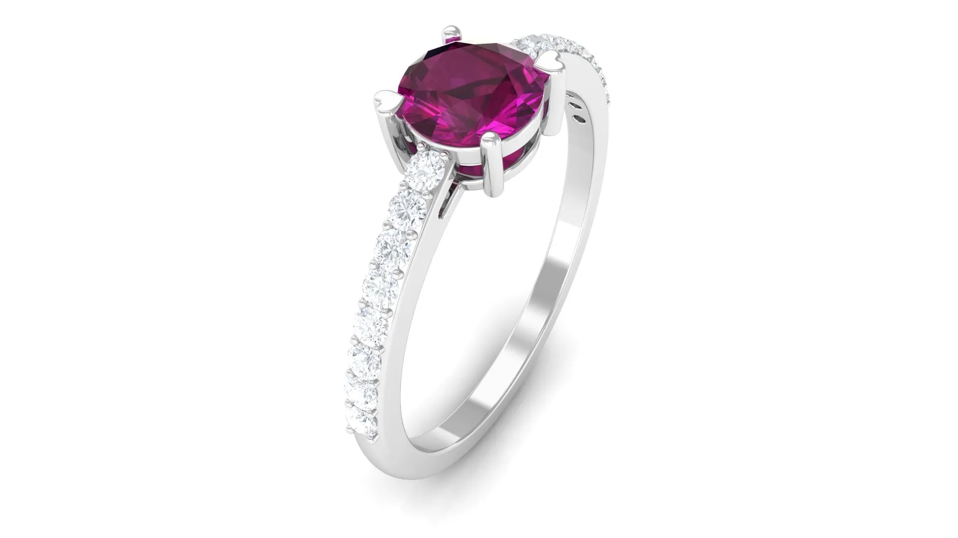 1.25 CT Rhodolite Solitaire Promise Ring with Moissanite Accent