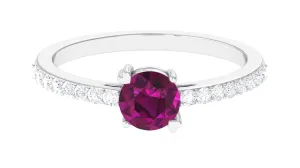 1.25 CT Rhodolite Solitaire Promise Ring with Moissanite Accent