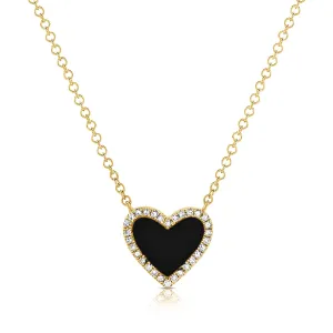 14K Gold Onyx & Diamond Heart Necklace