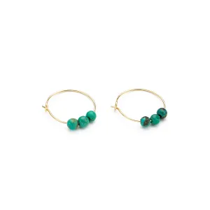 14k Gold Turquoise Charm Hoop Earrings