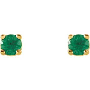 14K Yellow 2.5 mm Natural Emerald Stud Earrings with Friction Post