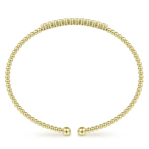 14K Yellow Gold Bujukan Bead Cuff Bracelet with Bezel Set Diamond Stations