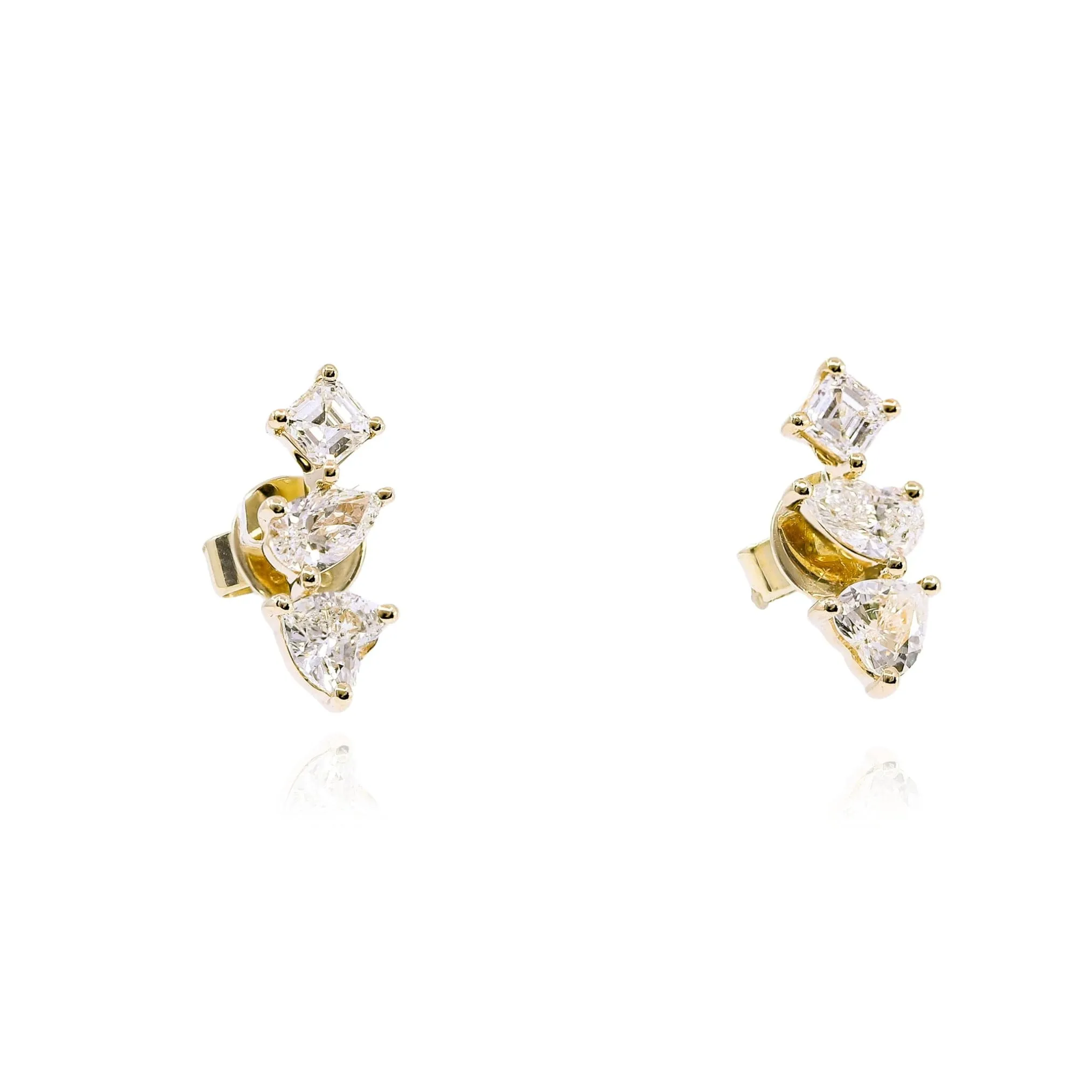 14K YELLOW GOLD DIAMOND MIXED CUT STUD EARRINGS - 1.13CTW