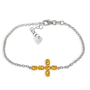 1.7 Carat 14K Solid White Gold Cross Bracelet Natural Citrine