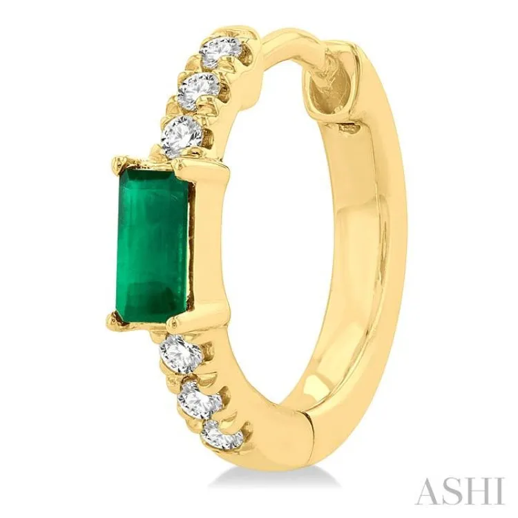 1/8 ctw Petite 4X2 MM Emerald and Round Cut Diamond Fashion Huggies in 10K Yellow Gold