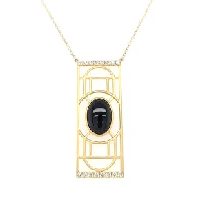 18k Yellow Gold Art Deco Onyx & Diamond Necklace (I6605)