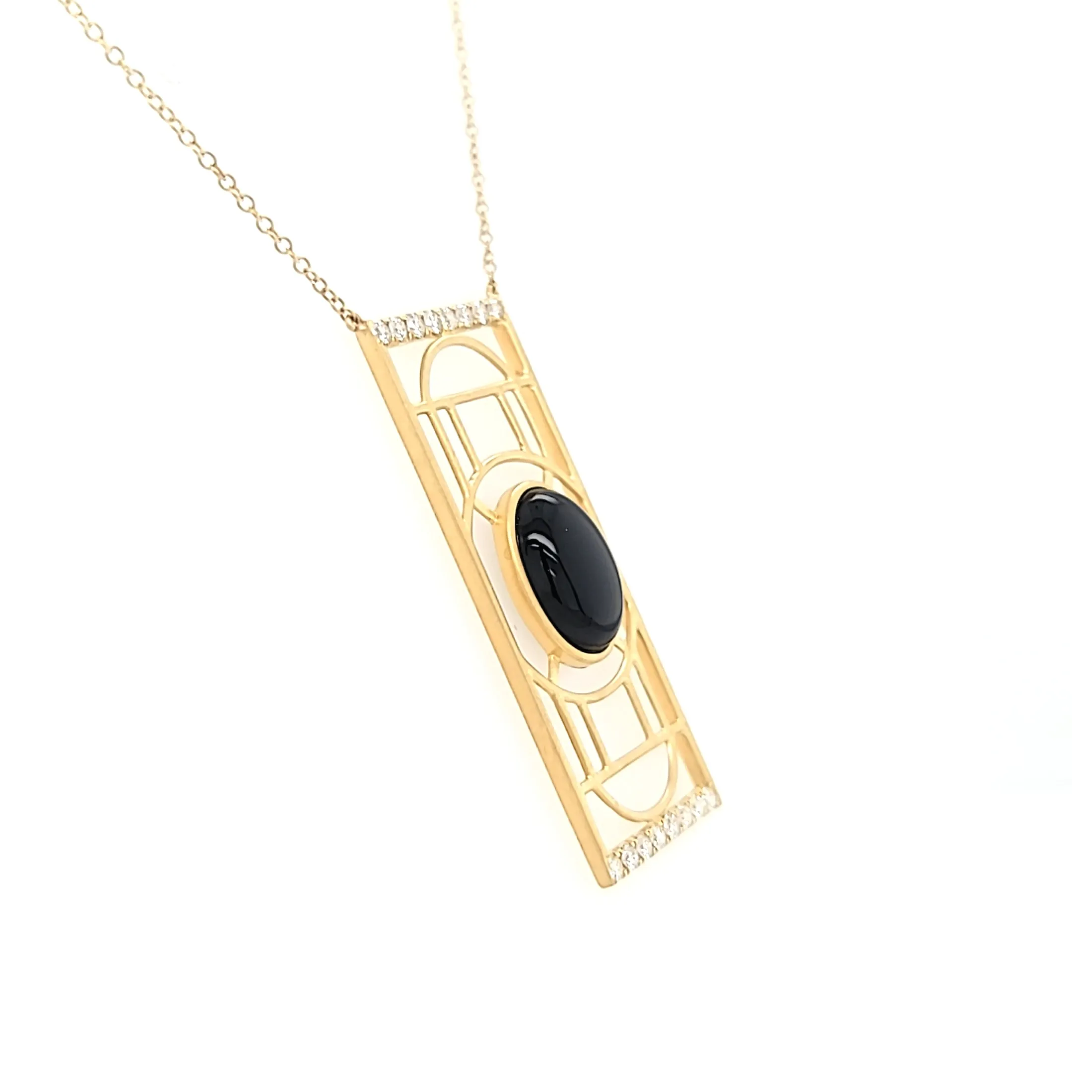 18k Yellow Gold Art Deco Onyx & Diamond Necklace (I6605)