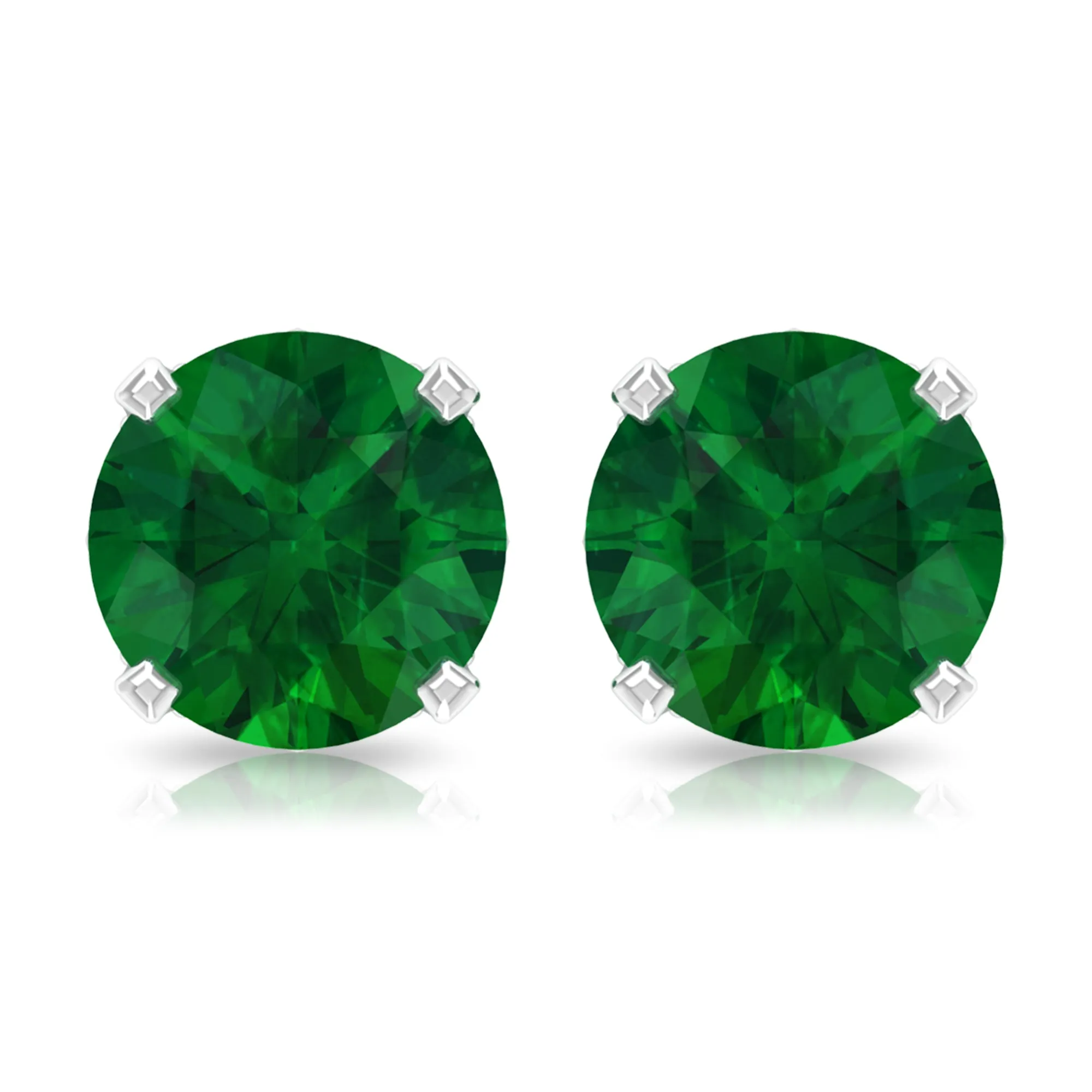 2 CT Created Emerald Solitaire Stud Earrings with Diamond Accent