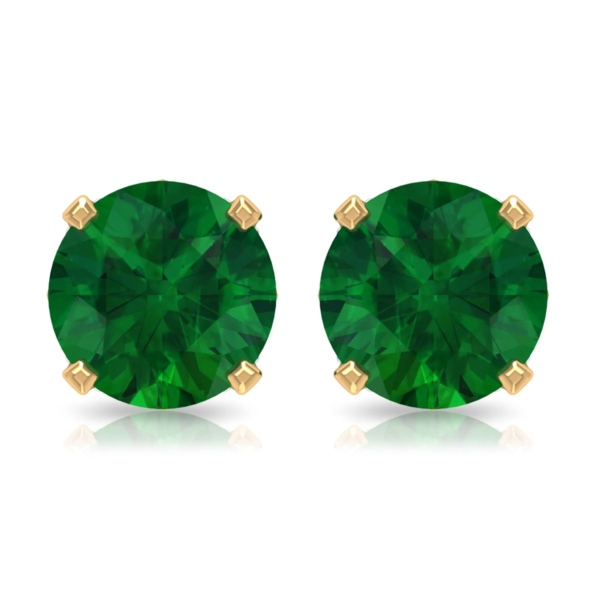 2 CT Created Emerald Solitaire Stud Earrings with Diamond Accent