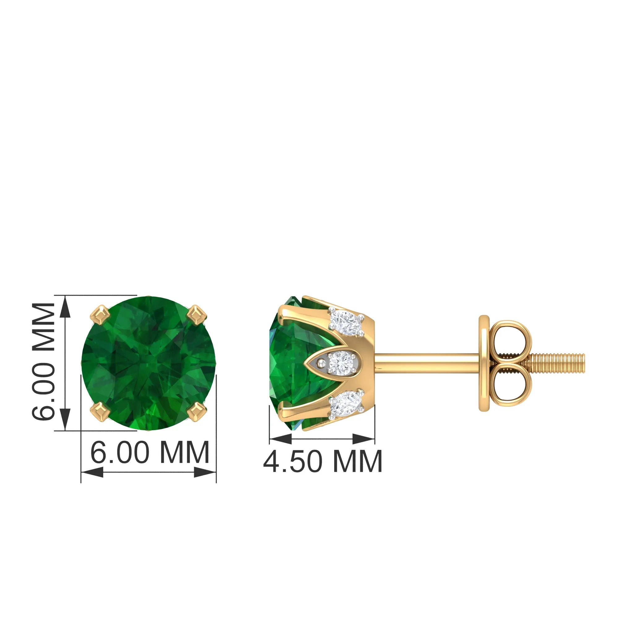 2 CT Created Emerald Solitaire Stud Earrings with Diamond Accent