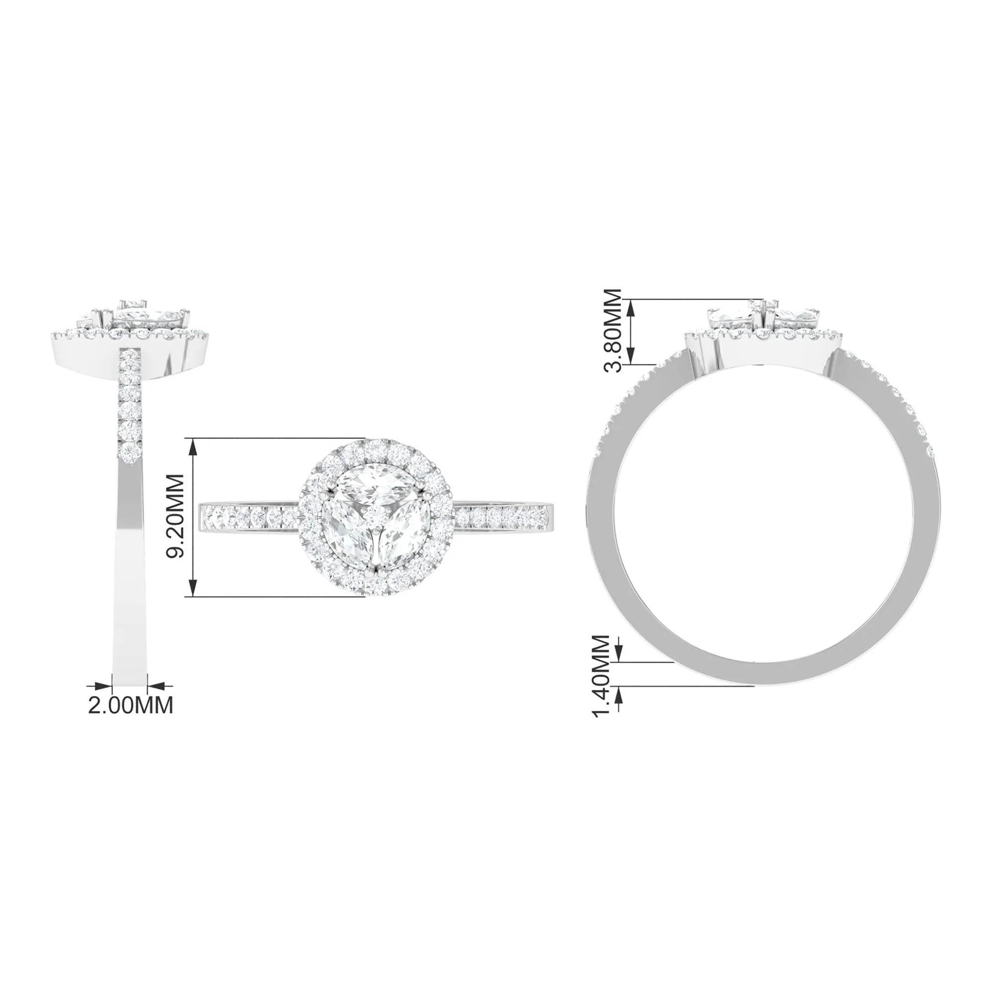 2 CT Round and Marquise Moissanite Cluster Engagement Ring