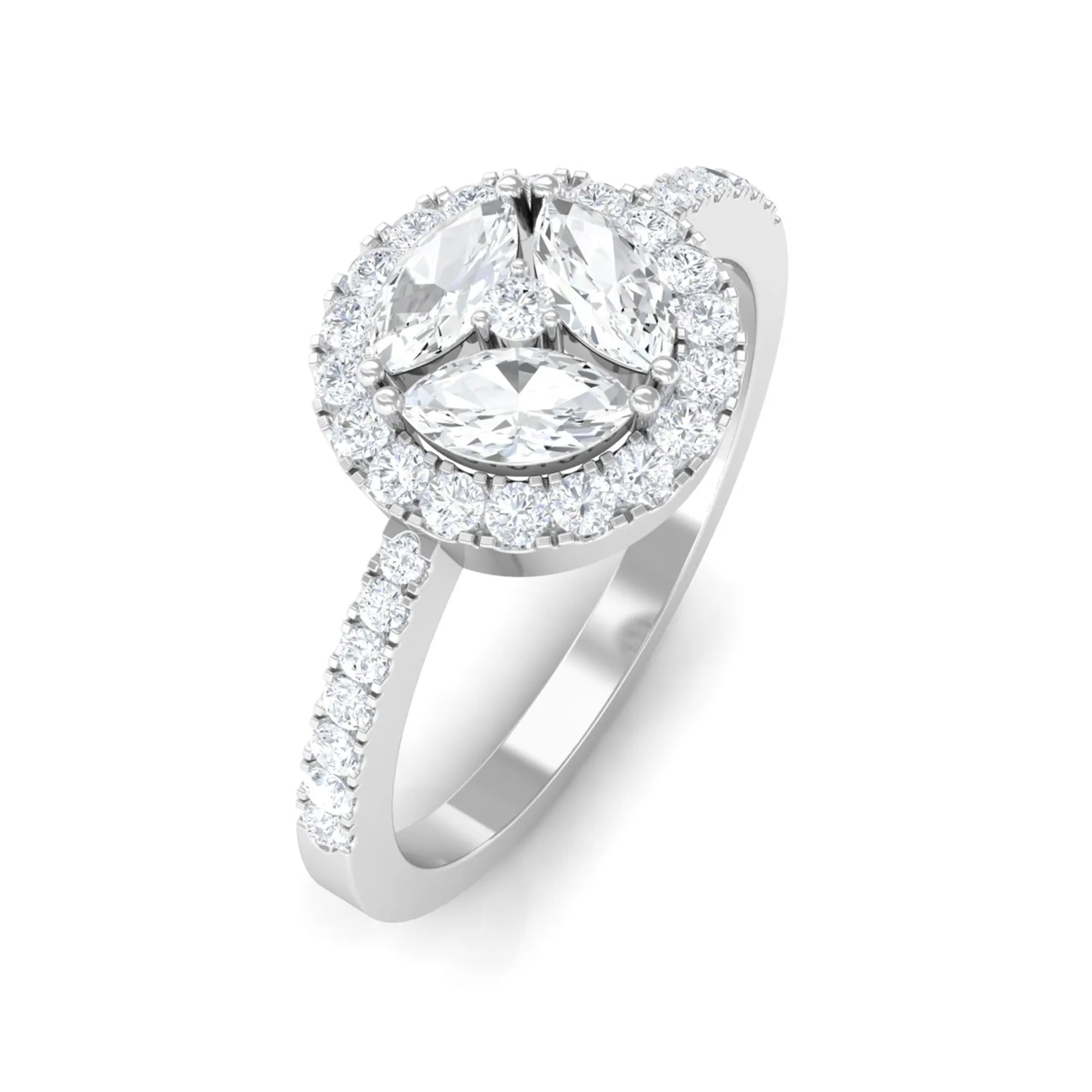 2 CT Round and Marquise Moissanite Cluster Engagement Ring