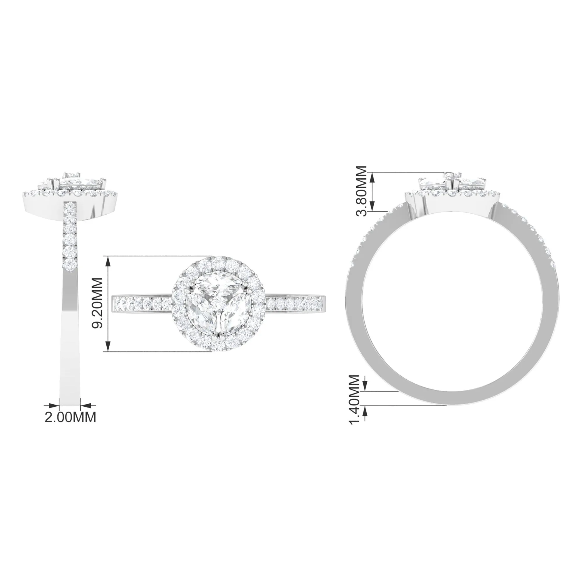 2 CT Round and Marquise Moissanite Cluster Engagement Ring