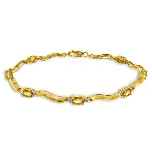 2.01 Carat 14K Solid Yellow Gold Tennis Bracelet Diamond Citrine