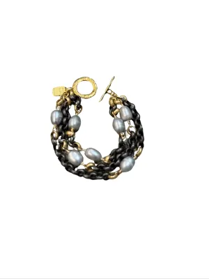 225-07-T | COCO TRIPLE STRAND BRACELET (GRAY PEARLS ON TITANIUM)