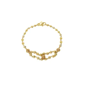 22K Yellow Gold Double Strand Link Peace Bracelet W/ Cubic Zirconia, 9 grams