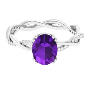 2.75 CT Oval Amethyst and Diamond Braided Engagement Ring