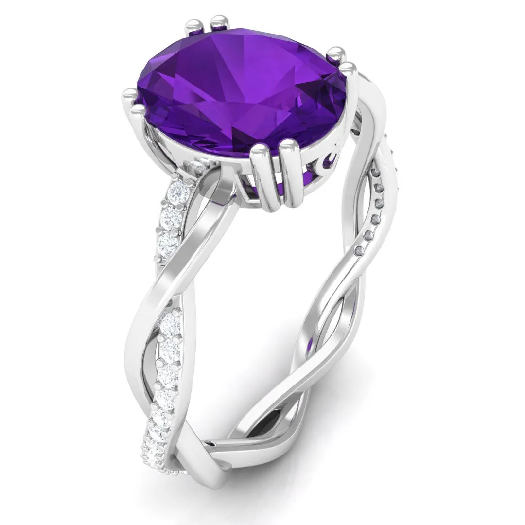 2.75 CT Oval Amethyst and Diamond Braided Engagement Ring