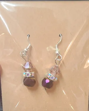 3 Tier Silver Earrings with Amber and Crystal