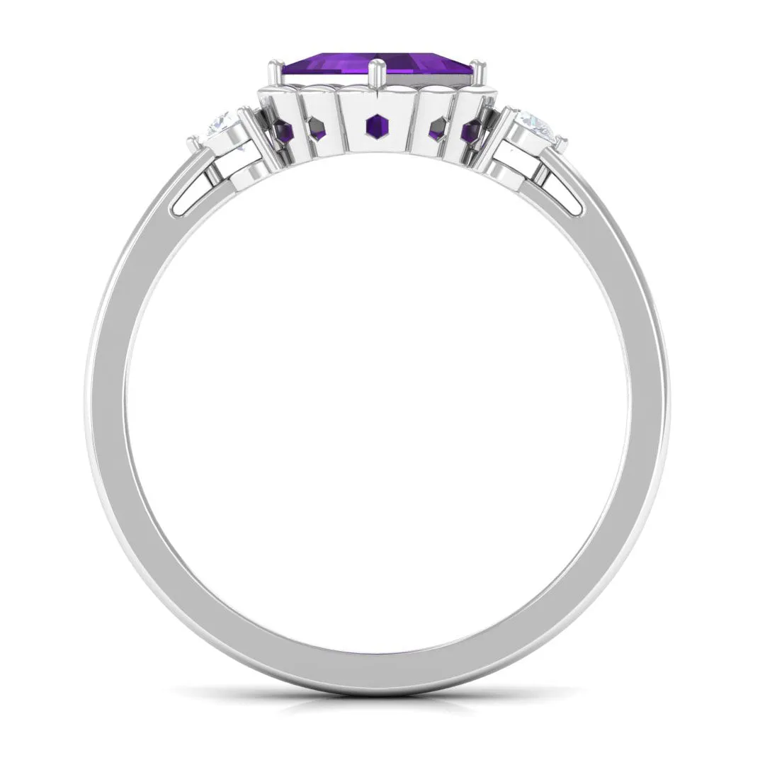 3/4 CT Princess Cut Amethyst Designer Engagement Ring with Diamond