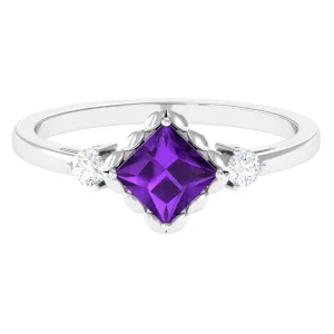 3/4 CT Princess Cut Amethyst Designer Engagement Ring with Diamond