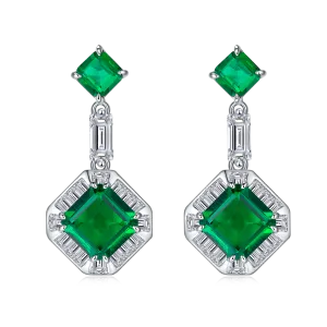 5.13 Carat Lab Created Emerald Asscher Cut Halo Earrings in Sterling Silver