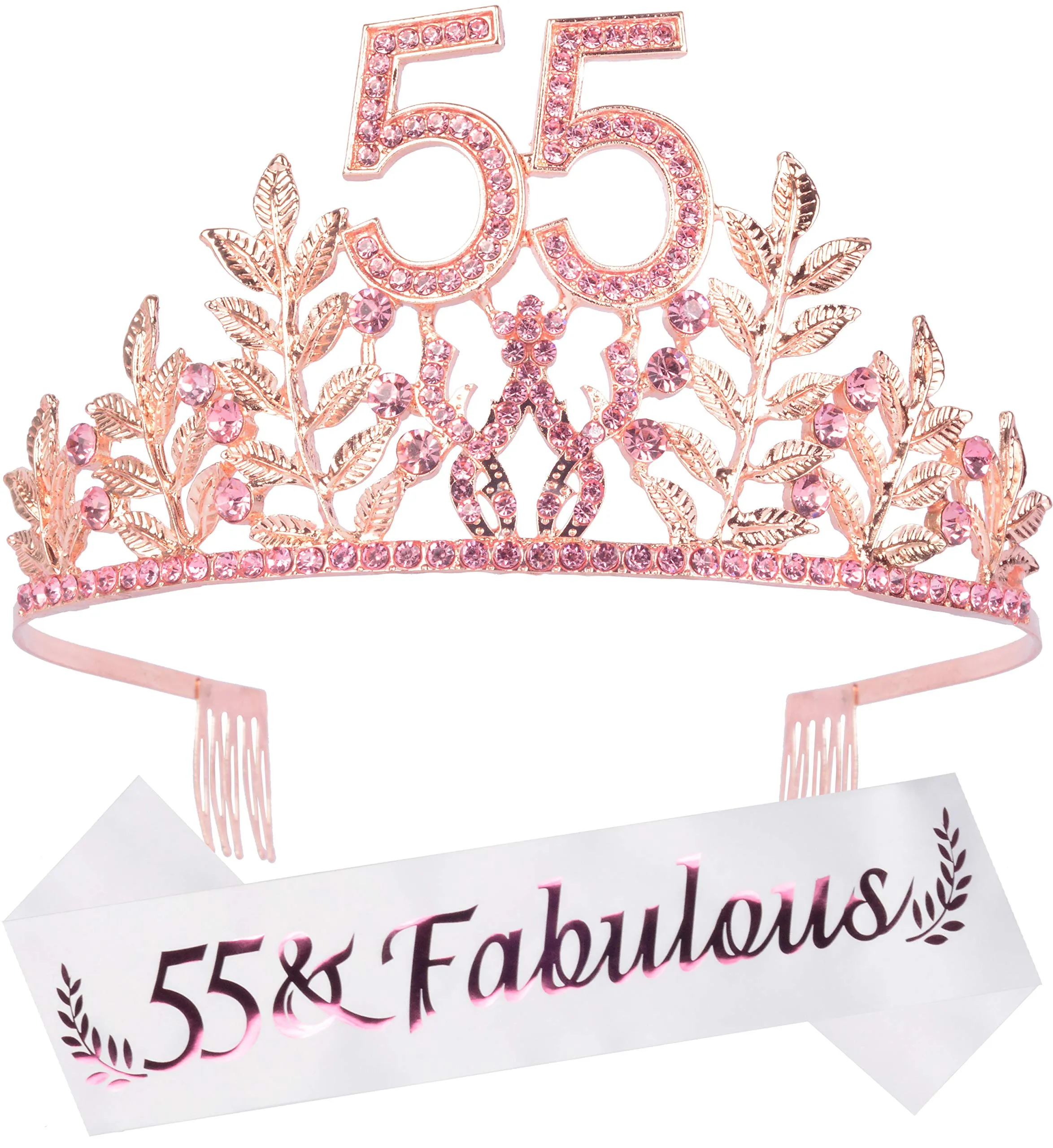 55th Birthday Gifts for Women, 55th Birthday Tiara and Sash, 55 Fabulous Sash and Crystal