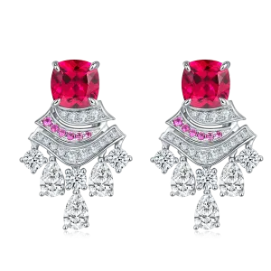 5.95 Carat Cushion Cut Lab Created Colored Gemstone S925 Sterling Silver Platinum Skirt Drop Earrings