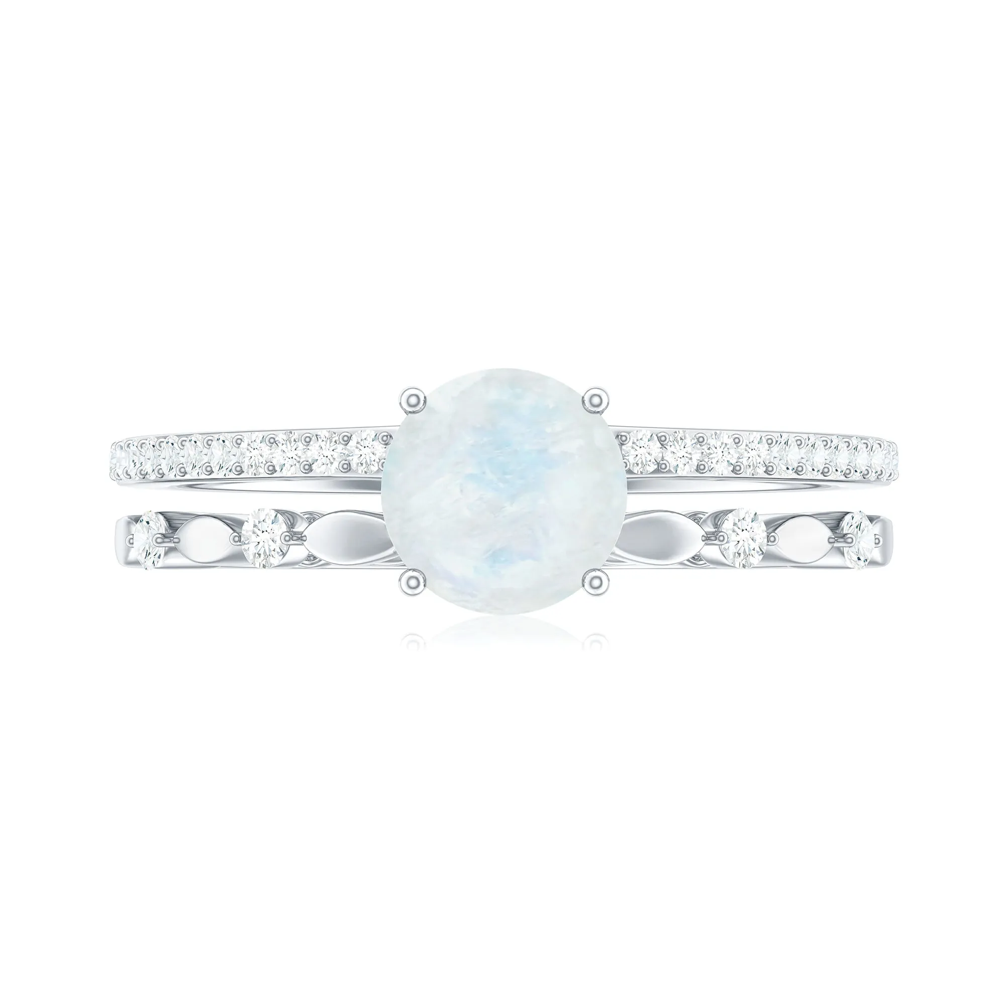 6 MM Moonstone Double Band Solitaire Engagement Ring with Diamond