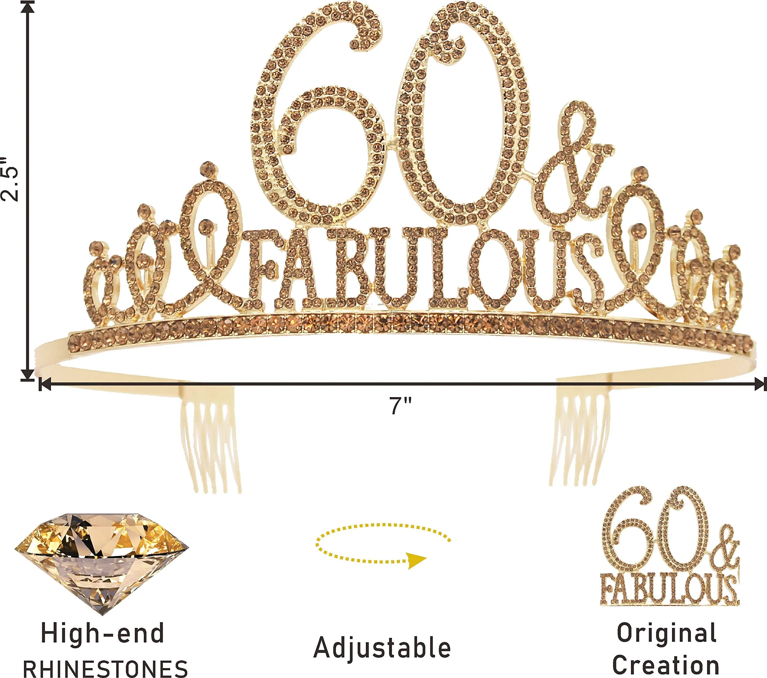 60th Birthday Gifts for Women,60th Birthday Tiara and Sash Golden,60th Birthday