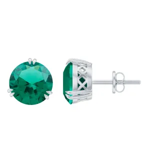 8 MM Created Emerald Solitaire Stud Earrings in Double Claw Setting