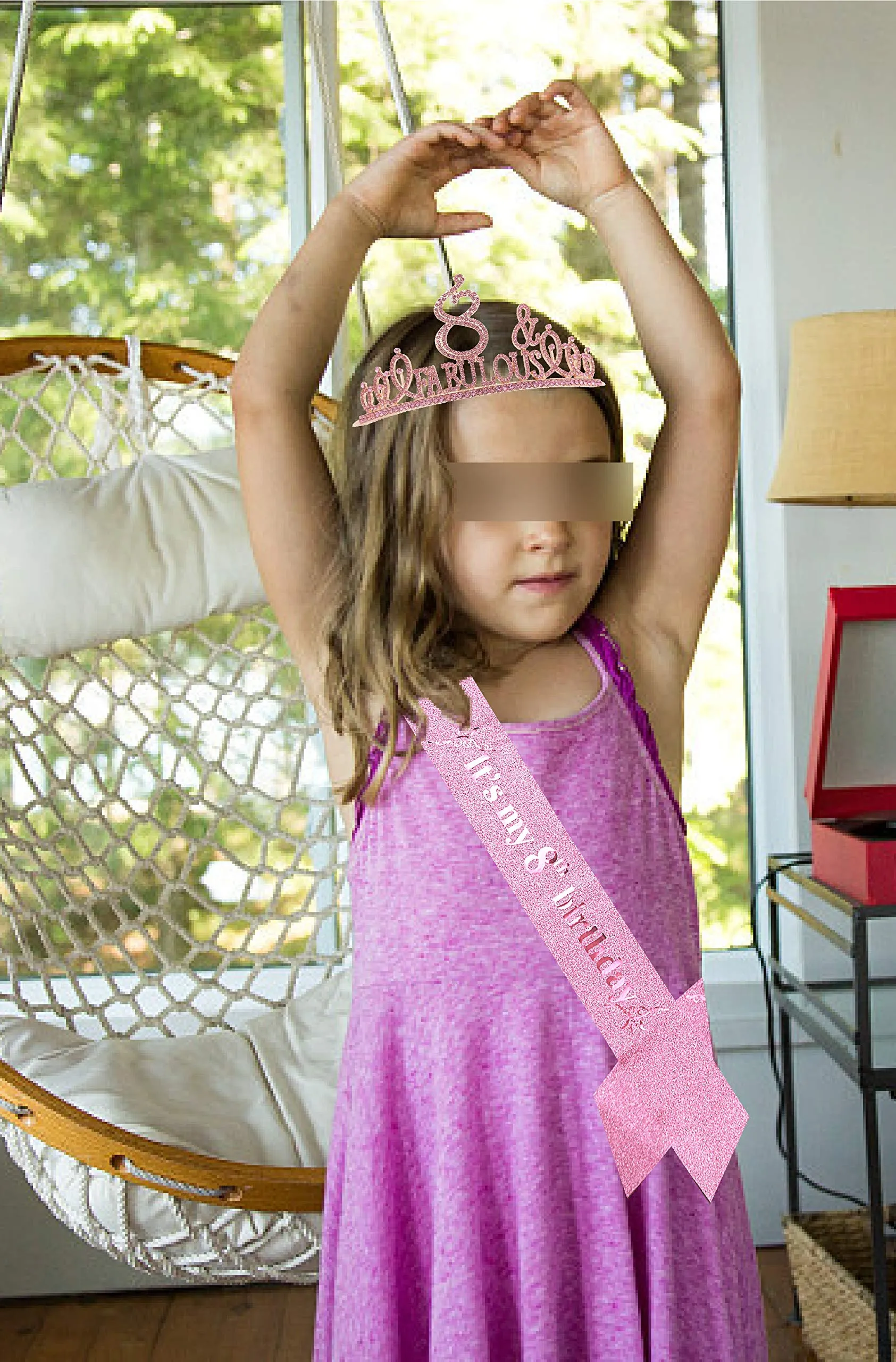 8th Birthday Gifts for Girl,8th Birthday Tiara and Sash Pink,8th Birthday Decorations