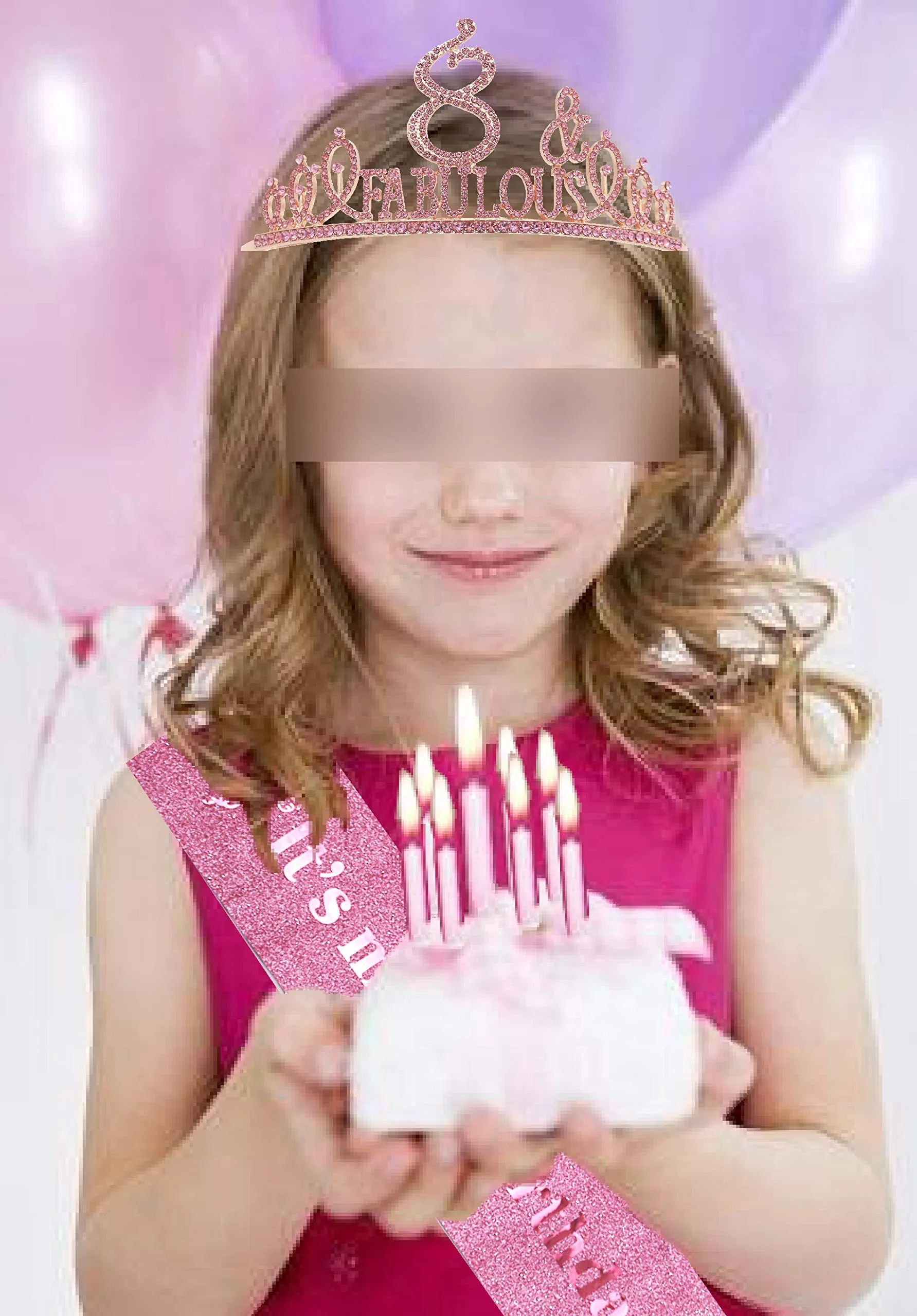 8th Birthday Gifts for Girl,8th Birthday Tiara and Sash Pink,8th Birthday Decorations