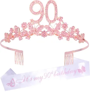 90th Birthday Gifts for Women, 90th Birthday Tiara and Sash, Its My 90th Birthday Sash