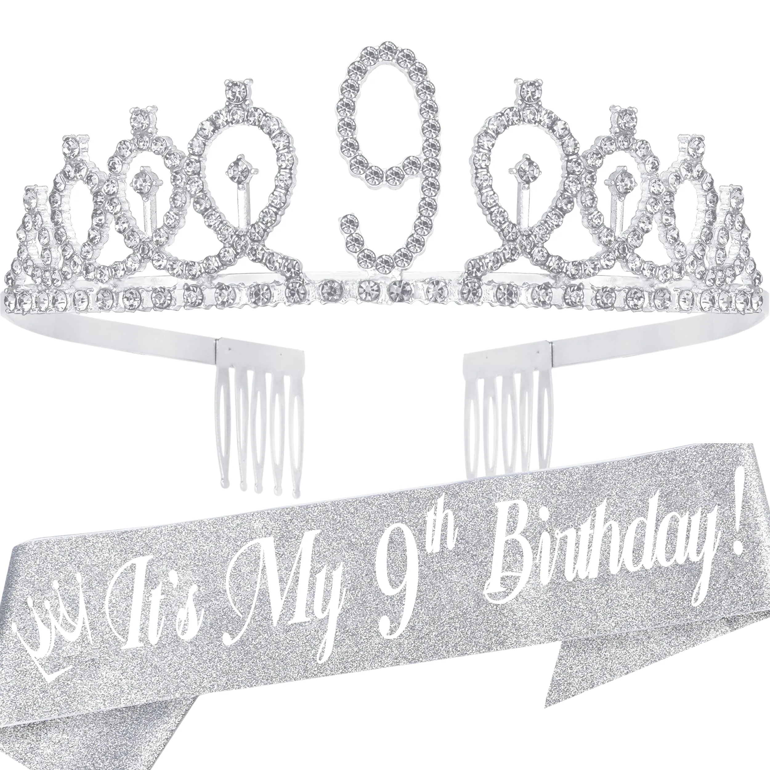 9th Birthday, 9th Birthday Gifts For Girls, 9th Birthday Sash, Silver, 9th