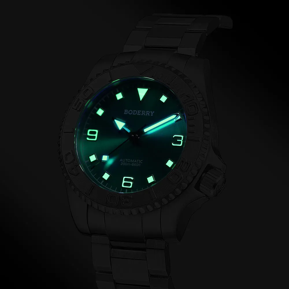 ADMIRAL 3-Hand No-Date - 200M Waterproof Titanium Automatic Diver Watch | Aurora Green