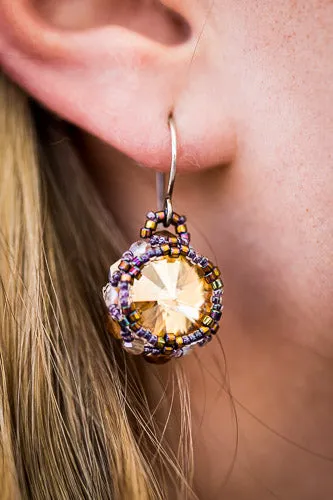 Amber Woven Crystal & Sterling Silver Earrings