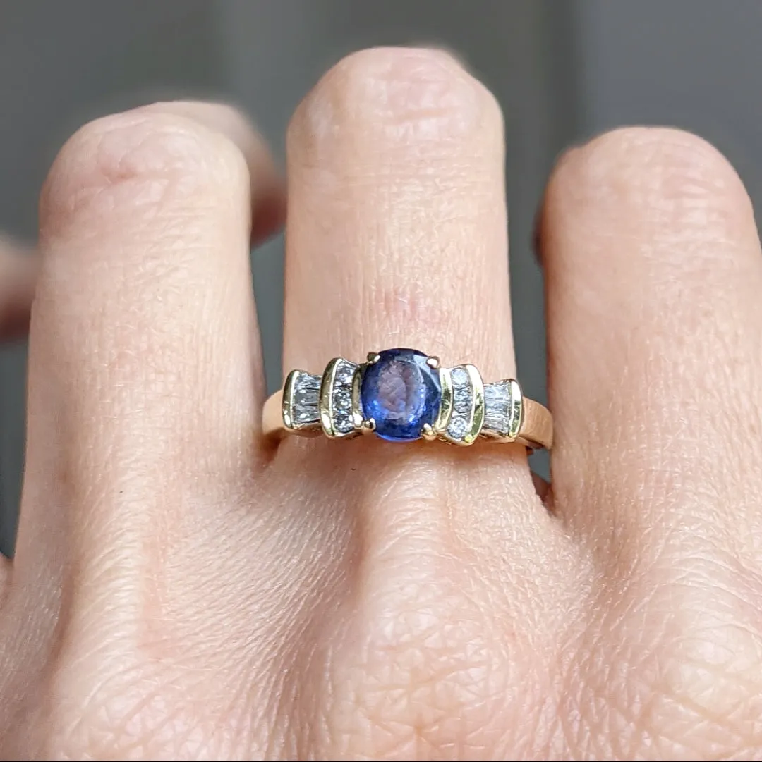 Antique 14K Oval Cut Tanzanite and Diamond Ring